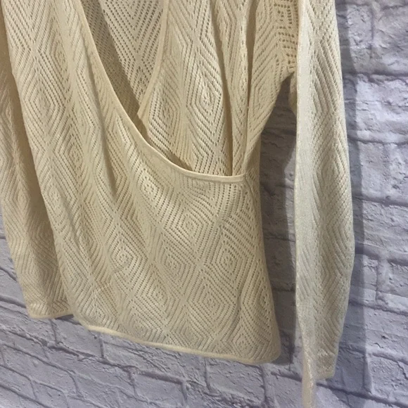 Neiman Marcus 100% Cashmere Lace Faux Wrap Beige Women’s Sweater Size XL - Picture 3 of 10